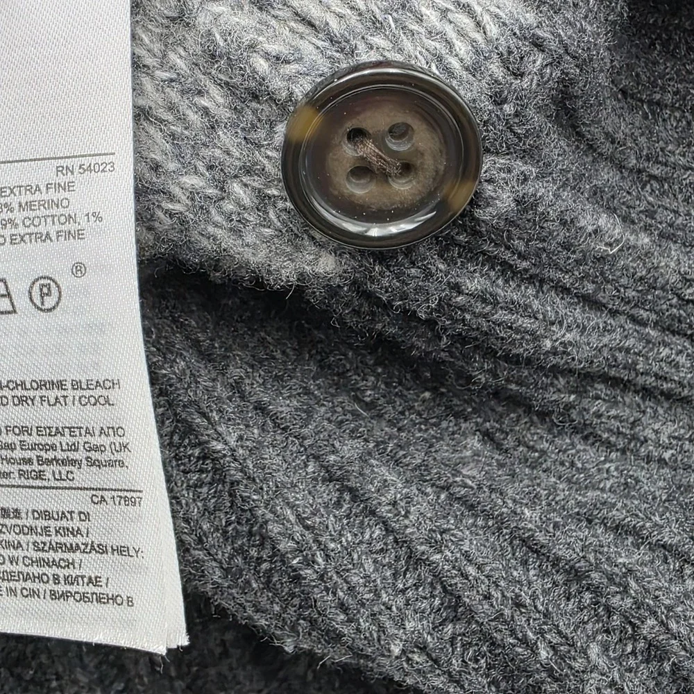 Banana Republic Men's Size L Gray Merino Wool Blend Cardigan‎ Sweater Mock Neck
